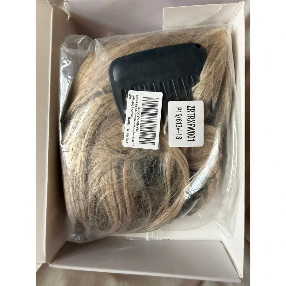 Eawwii‎ Blonde Synthetic Hair Topper 18 Inch 5x6 Base Clip In Bangs Layered NEW